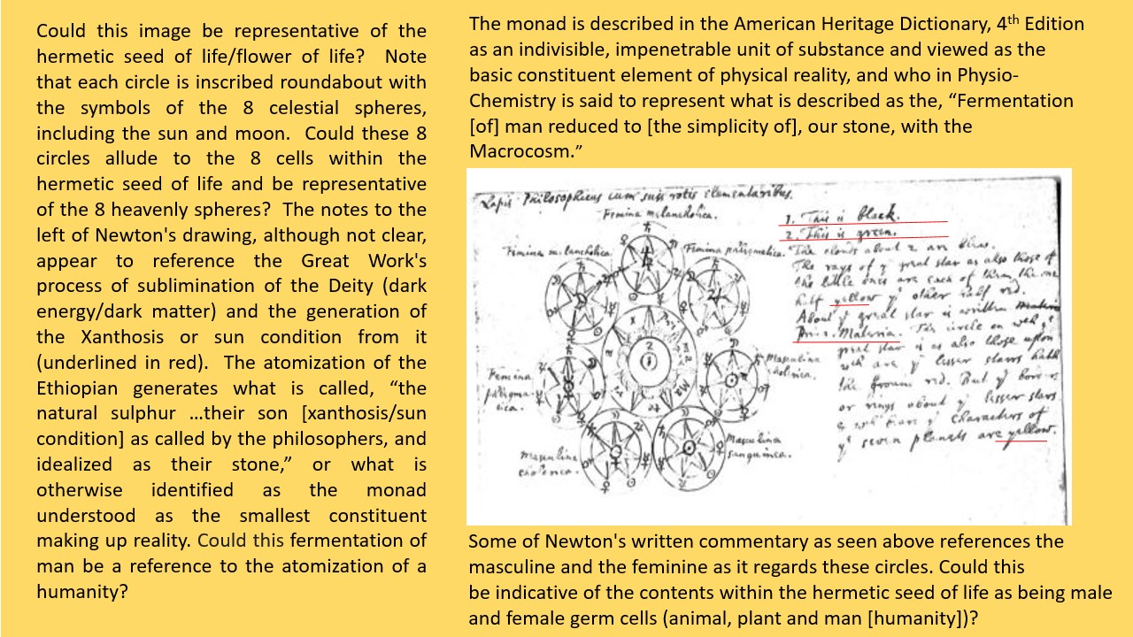 Alchemical drawings of Sir Isaac Newton.  The monad.  The fermentation of man.